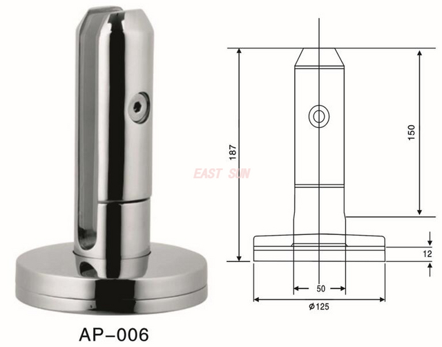 Spigot Duplex 2205 - Espiga de vidrio ajustable para Canadá montada en el piso para cercas de piscinas AP-006