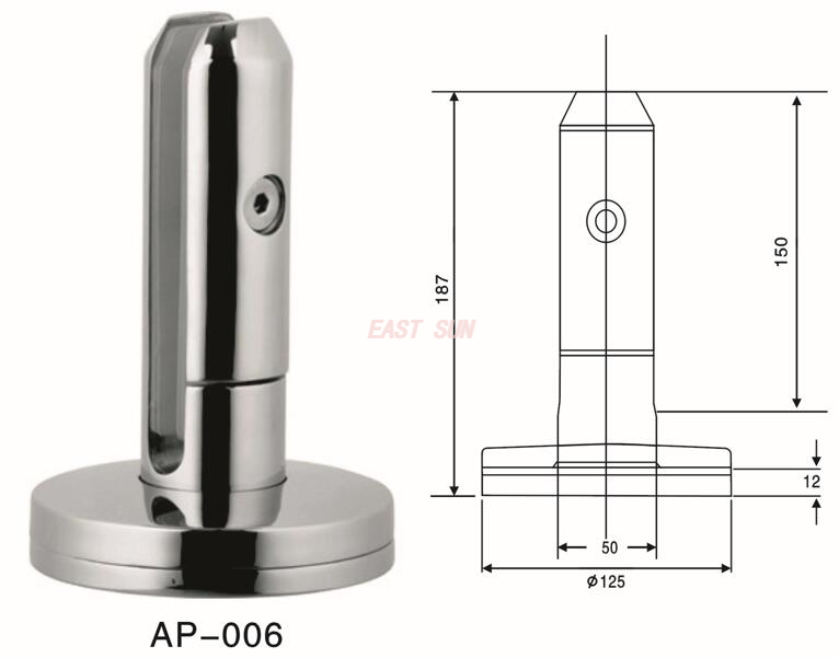 Spigot Duplex 2205 - Espiga de vidrio ajustable para Canadá montada en el piso para cercas de piscinas AP-006