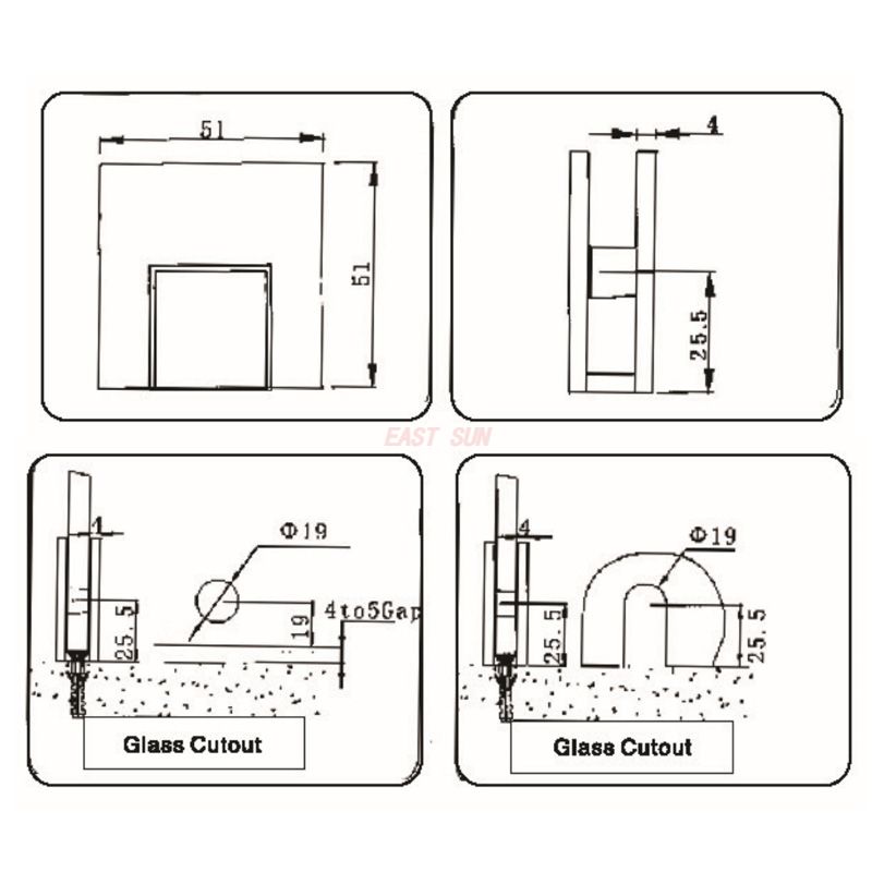 abrazadera de riel de vidrio para ba&ntilde;o