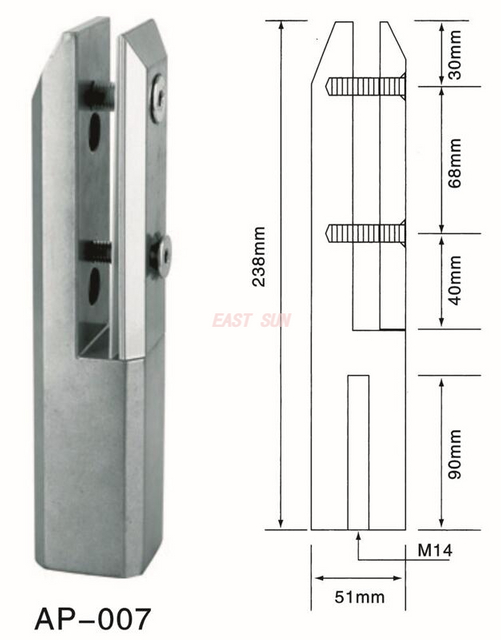 Spigot Duplex 2205 - Espiga de vidrio ajustable para Canadá montada en el piso para cercas de piscinas AP-007