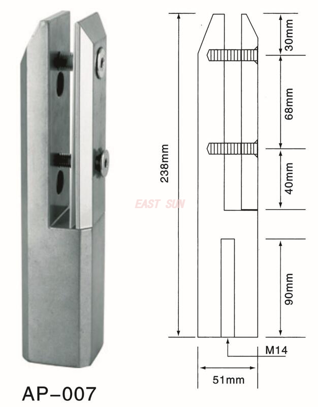 Spigot Duplex 2205 - Espiga de vidrio ajustable para Canadá montada en el piso para cercas de piscinas AP-007