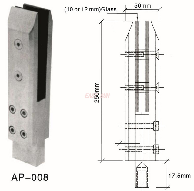 Spigot Duplex 2205 - Espiga de vidrio ajustable para Canadá montada en el piso para cercas de piscinas AP-008