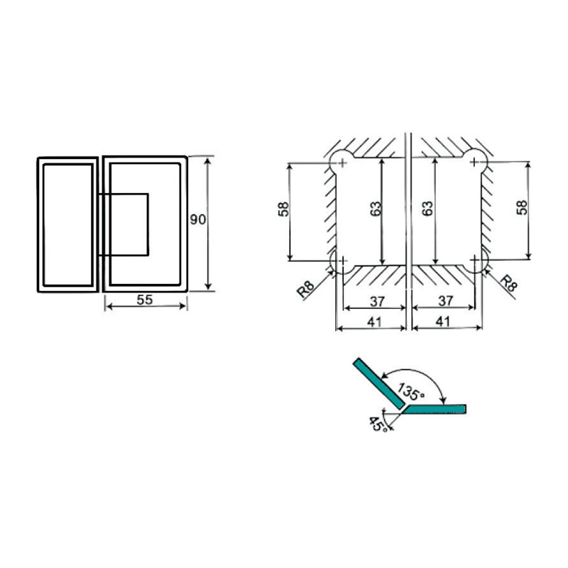 ASH-212-Bisagras de ducha ajustables