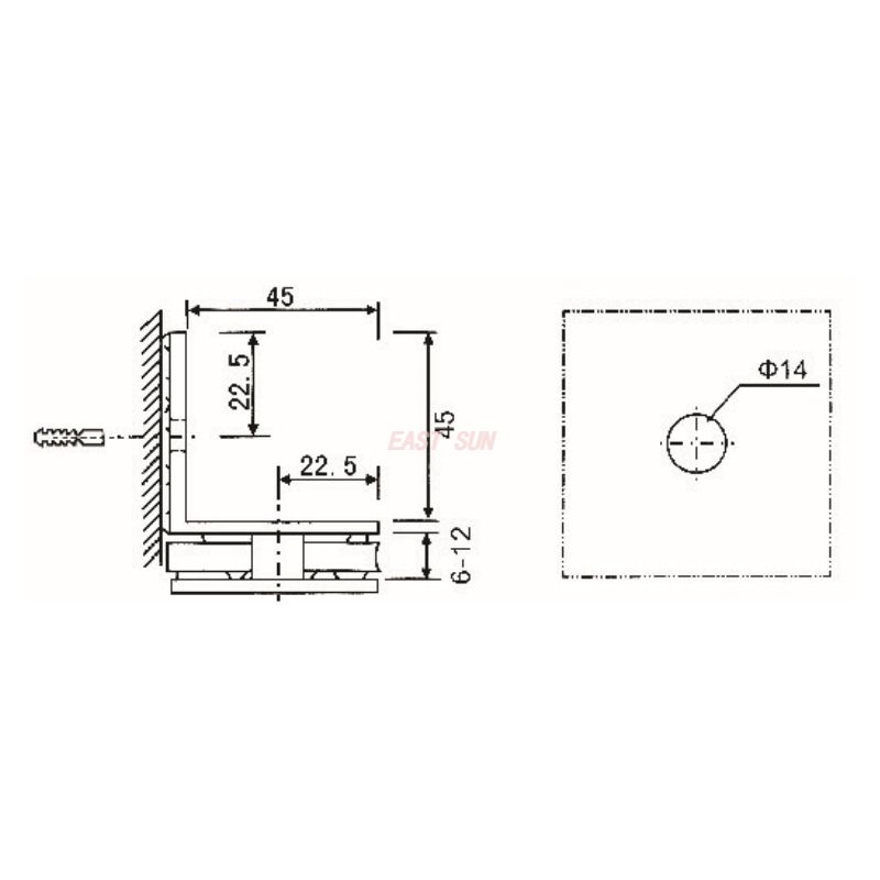 abrazadera de vidrio de 90 grados