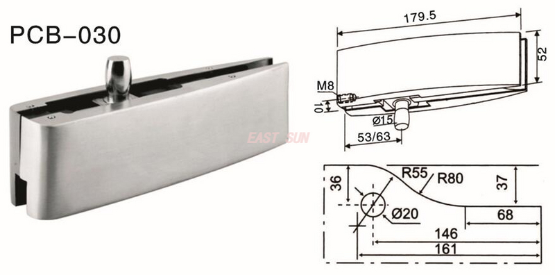 Accesorios de parche para puerta pivotante Dorma PCB-030
