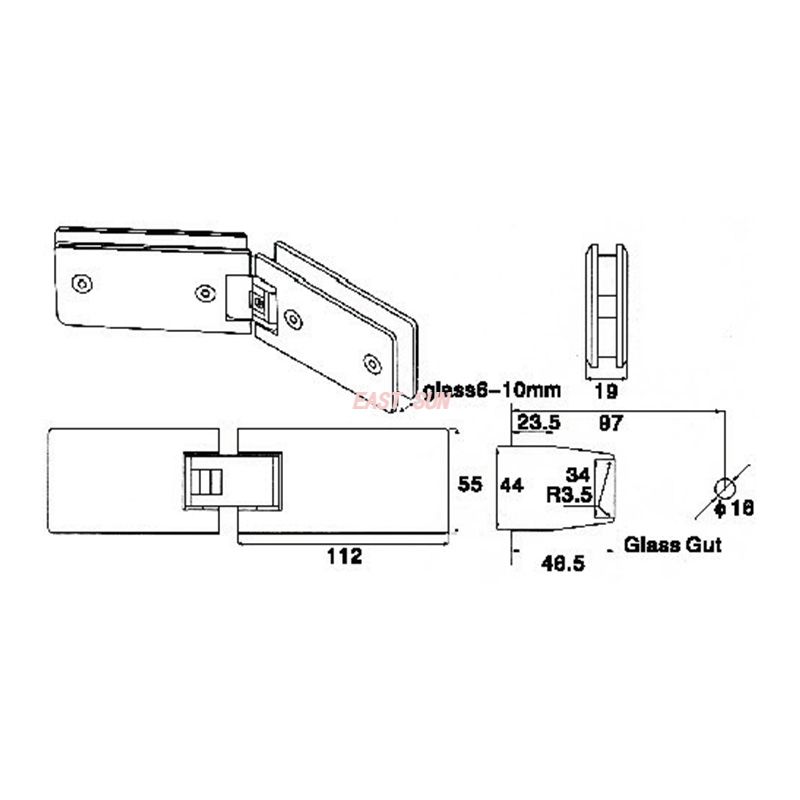 Bisagra para la ducha de vidrio